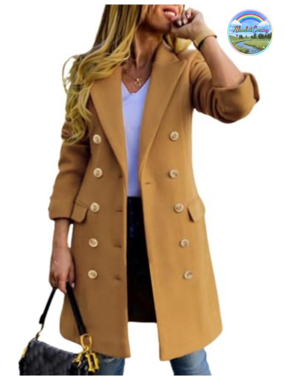 Womens Wool Blend Double Breasted Peacoat Midi Trench Coat